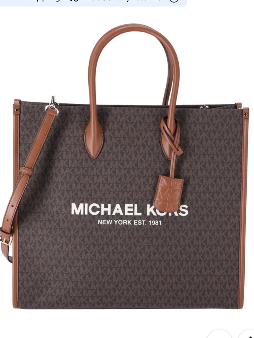Michael Kors Brown Logo North-South Tote with Tan Trim